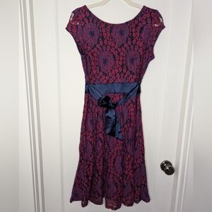 Miusol red and blue lace dress with tie size medium